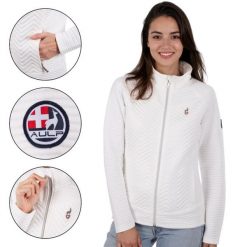 Bluza polarowa damska AULP SIMIX oddychająca. Białe bluzy bez kaptura Aulp, bez wzorów, z polaru, bez kaptura. W wyprzedaży za 279.99 zł.