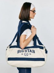 Torba bawełniana z kontrastowymi taśmami perłowa Ivy 103. Białe shopper bag BIG STAR, bez wzorów, z bawełny, eleganckie, duże, bez dodatków. Za 179.99 zł.