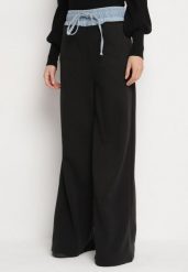 Czarno-Niebieskie Szerokie Spodnie z Bawełną Wysokim Stanem i Wstawką Imitującą Jeans Tannira. Czarne jeansy Born2be, l, bez wzorów, z bawełny, klasyczne, z podwyższonym stanem. W wyprzedaży za 50.99 zł.