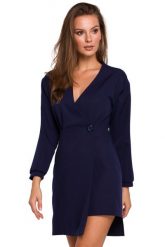 Sukienka elegancka kopertowa asymetryczna mini granatowa. Sukienki Sukienki.shop, xxl, bez wzorów, eleganckie, z asymetrycznym kołnierzem, bez ramiączek, mini, asymetryczne. Za 189.00 zł.