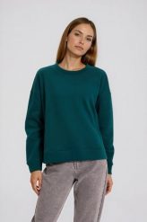 Gładka bluza zielona. Zielone bluzy MOODO, l, bez wzorów, z bawełny, bez kaptura. Za 89.99 zł.