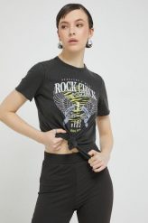 Only t-shirt bawełniany kolor czarny. Czarne t-shirty ONLY, bez wzorów, z bawełny, bez kołnierzyka, bez ramiączek. W wyprzedaży za 49.99 zł.