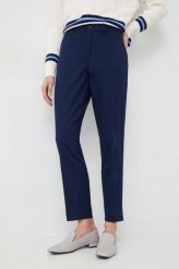 Polo Ralph Lauren spodnie damskie kolor granatowy proste high waist. Niebieskie spodnie materiałowe Polo Ralph Lauren, bez wzorów, z materiału, z podwyższonym stanem. Za 939.99 zł.