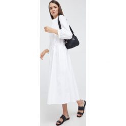 Polo Ralph Lauren sukienka bawełniana kolor biały midi rozkloszowana. Białe sukienki Polo Ralph Lauren, bez wzorów, z bawełny, bez kołnierzyka, bez ramiączek, midi, rozkloszowane. Za 1,299.90 zł.
