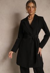 Czarna Marynarka Sukienkowa z Usztywnioną Linią Ramion Wiązana w Talii Equintina. Czarne marynarki i żakiety Renee, l, bez wzorów, biznesowe, bez ramiączek. Za 119.99 zł.
