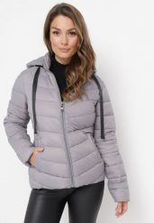 Szara Pikowana Kurtka Zapinana na Suwak z Kapturem i Kieszeniami Soniss. Szare kurtki Born2be, s, bez wzorów, z kapturem. Za 109.99 zł.