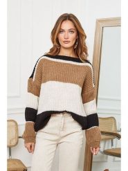 Joséfine Sweter "Calzoni" w kolorze karmelowo-czarno-beżowym rozmiar: M. Brązowe swetry Joséfine, m, bez wzorów, z wełny, bez ramiączek. Za 153.71 zł.