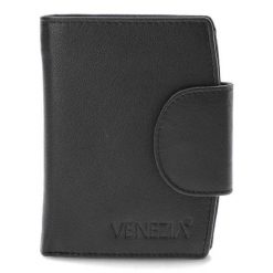 Czarny Stylowy Portfel Damski Venezia z Blokadą RFID. Czarne portfele Venezia, bez wzorów, ze skóry. Za 116.99 zł.