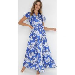 Niebieska Sukienka Auclair. Niebieskie sukienki Born2be, s, z aplikacjami, z materiału, eleganckie, bez kołnierzyka, bez ramiączek, maxi, kopertowe. W wyprzedaży za 83.99 zł.