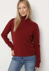 Bordowy Klasyczny Golf z Wiskozą i Wełną Salentie. Czerwone swetry Born2be, uniwersalny, bez wzorów, z materiału, biznesowe, bez ramiączek. Za 119.99 zł.