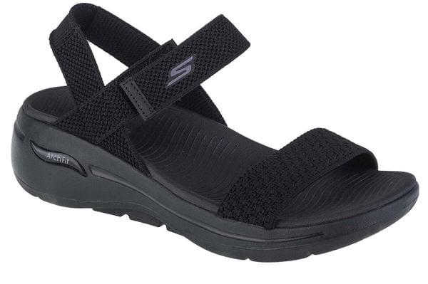 Sandały damskie, Go Walk Arch Fit Sandal - Polished. Czarne sandały Skechers, bez wzorów, z materiału, sportowe, bez obcasa, bez zapięcia. Za 279.99 zł.