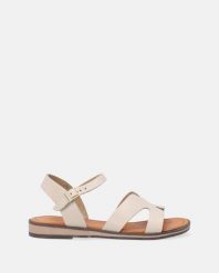 SKÓRZANE BEŻOWE SANDAŁY DAMSKIE 71-136 BEIGE. Brązowe sandały Venezia, bez wzorów, ze skóry, bez obcasa, bez zapięcia. Za 199.00 zł.