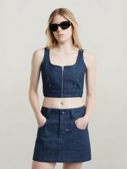 G-Star Top dżinsowy w kolorze granatowym rozmiar: L. Niebieskie topy G-Star, l, bez wzorów, z bawełny, retro, bez kołnierzyka, bez ramiączek. Za 252.99 zł.