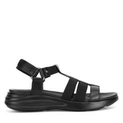 Sandały Go Soft. Czarne sandały GO SOFT, bez wzorów, retro, bez obcasa, na płaskiej podeszwie, bez zapięcia. Za 149.99 zł.