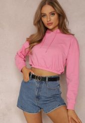 Różowa Bluza Pyrhano. Czerwone bluzy Renee, l, bez wzorów, z jeansu, casualowe, bez ramiączek. W wyprzedaży za 35.99 zł.