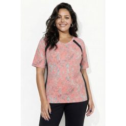 Damskie T-shirt liście siateczka dekolt w szpic rękaw 1/2 z recyklingu. Brązowe t-shirty Ulla Popken, plus size, bez wzorów, z elastanu, sportowe, bez kołnierzyka, bez ramiączek. Za 199.99 zł.
