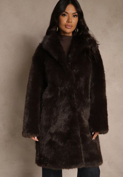 Brązowy Długi Futrzany Płaszcz Otirona. Brązowe płaszcze Renee, na jesień, l, bez wzorów, z futra, eleganckie, bez kaptura. Za 279.99 zł.