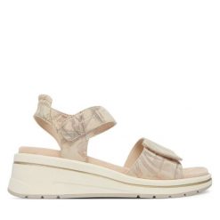 Sandały Caprice. Brązowe sandały Caprice, bez wzorów, bez obcasa, na koturnie, bez zapięcia. Za 329.99 zł.