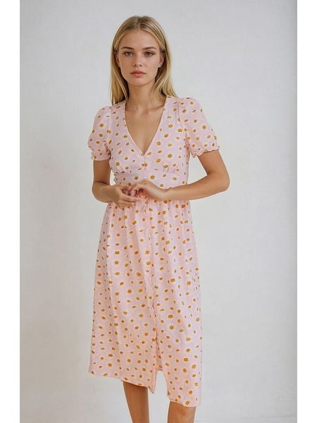 Monki Sukienka w kolorze jasnoróżowym rozmiar: 36. Różowe sukienki Monki, bez wzorów, bez kołnierzyka, bez ramiączek, midi. Za 43.99 zł.