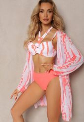 Pomarańczowo-Białe Bikini z Ozdobnym Biustonoszem i Plażową Narzutką w Komplecie Mayamarie. Brązowe bikini Renee, bez wzorów. W wyprzedaży za 107.99 zł.