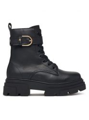 Tommy Hilfiger Trapery Leather Th Buckled Lace-Up Boot FW0FW09550 Czarny. Czarne traperki Tommy Hilfiger, bez wzorów, ze skóry, bez obcasa, bez zapięcia. Za 799.99 zł.