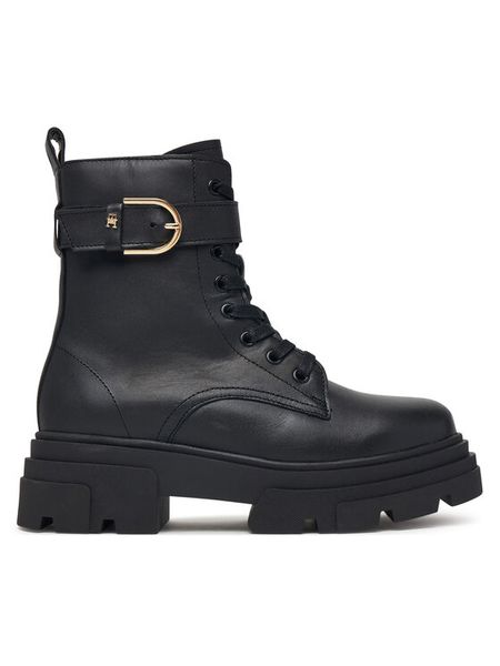 Tommy Hilfiger Trapery Leather Th Buckled Lace-Up Boot FW0FW09550 Czarny. Czarne traperki Tommy Hilfiger, bez wzorów, ze skóry, bez obcasa, bez zapięcia. Za 799.99 zł.
