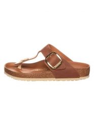 Birkenstock Skórzane japonki "Gizeh Big Buckle" w kolorze jasnobrązowym rozmiar: 39. Brązowe japonki Birkenstock, bez wzorów, klasyczne. Za 532.06 zł.