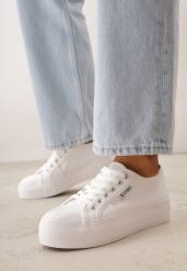 Białe Klasyczne Trampki VICES w Stylu Basic Riovanna. Białe trampki Born2be, bez wzorów, z jeansu, klasyczne, bez zapięcia. Za 69.99 zł.