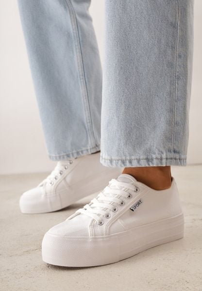 Białe Klasyczne Trampki VICES w Stylu Basic Riovanna. Białe trampki Born2be, bez wzorów, z jeansu, klasyczne, bez zapięcia. Za 69.99 zł.