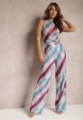Niebiesko-Fioletowe Siateczkowe Spodnie Szerokie High Waist Mandiore. Niebieskie jeansy Renee, l, bez wzorów, z jeansu, eleganckie, z podwyższonym stanem. W wyprzedaży za 62.99 zł.
