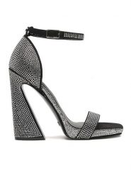 Guess Sandały Morra3 FL5MR3 ESU03 Czarny. Czarne sandały Guess, z aplikacjami, z materiału, bez obcasa, na słupku, bez zapięcia. Za 569.99 zł.