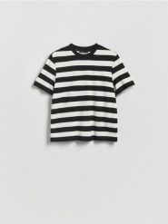 Bluzka w paski - wielobarwny. Bluzki Reserved, l, bez wzorów, z dzianiny, bez kołnierzyka, bez ramiączek. Za 79.99 zł.