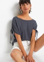 T-shirt z miękkiej wiskozy. Niebieskie t-shirty bonprix, bez wzorów, z wiskozy, bez kołnierzyka, bez ramiączek. Za 79.99 zł.