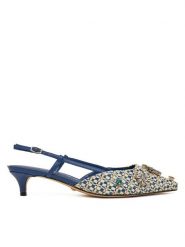 Guess Sandały FLPJSN FAB03 Niebieski. Niebieskie sandały Guess, z aplikacjami, ze skóry, bez obcasa, na szpilce, bez zapięcia. Za 755.00 zł.