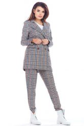Stylowy Dwurzędowy Żakiet w Kratę - Granatowy. Niebieskie marynarki i żakiety Awama, l, bez wzorów, z elastanu, eleganckie, bez ramiączek. Za 359.90 zł.