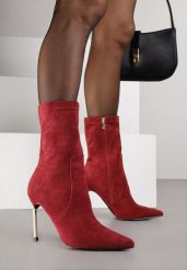 Bordowe Botki na Szpilce z Metaliczną Ozdobą Zotila. Czerwone botki Born2be, z aplikacjami, z jeansu, eleganckie, bez obcasa, na obcasie, bez zapięcia. Za 189.99 zł.