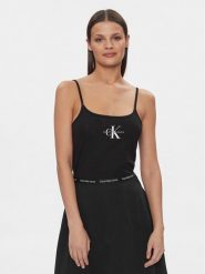 Calvin Klein Jeans Top Monologo J20J223105 Czarny Slim Fit. Czarne topy Calvin Klein Jeans, bez wzorów, z bawełny, bez kołnierzyka, bez ramiączek. Za 89.99 zł.