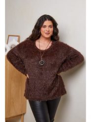 Curvy Lady Sweter w kolorze ciemnobrązowym rozmiar: 48/50. Brązowe swetry Curvy Lady, bez wzorów, ze splotem, klasyczne, bez ramiączek. Za 136.45 zł.