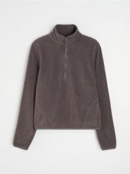 Polarowa bluza half-zip ze stójką - szary. Szare bluzy bez kaptura Sinsay, l, bez wzorów, z polaru, bez kaptura. Za 39.99 zł.