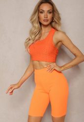 Pomarańczowe Sportowe Szorty Kolarki Prążkowane High Waist Steiama. Brązowe szorty sportowe Renee, bez wzorów, z materiału, z podwyższonym stanem, do biegania. W wyprzedaży za 23.99 zł.