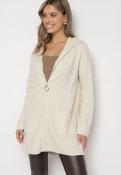 Jasnobeżowy Kardigan z Bawełną i Wiskozą na Suwak z Kapturem i Kieszeniami Merisandri. Brązowe swetry Born2be, l, bez wzorów, z bawełny, biznesowe, plus size, bez ramiączek. W wyprzedaży za 110.49 zł.