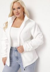 Biała Bluza na Suwak o Klasycznym Kroju z Kołnierzem i Kieszeniami Lathmini. Białe bluzy Born2be, xl, bez wzorów, klasyczne, bez ramiączek, bez kaptura. Za 99.99 zł.