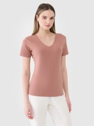 4F T-shirt slim gładki damski - brązowy L. Brązowe t-shirty 4f, l, bez wzorów, z bawełny, klasyczne, bez kołnierzyka, bez ramiączek. W wyprzedaży za 29.99 zł.