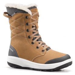 Buty turystyczne damskie śniegowce Quechua SH900 skóra wodoodporne. Brązowe buty trekkingowe QUECHUA, na zimę, ze skóry, przed kolano, bez zapięcia. W wyprzedaży za 349.99 zł.