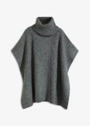 Sweter poncho z domieszką wełnby. Szare swetry bonprix, bez wzorów, bez ramiączek. Za 159.99 zł.