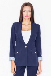 Granatowy Elegancki Żakiet na Jeden Guzik. Niebieskie marynarki i żakiety Figl, s, bez wzorów, z materiału, eleganckie, bez ramiączek. Za 319.00 zł.