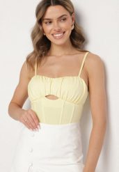 Żółty Gorsetowy Top z Wiskozą i Usztywnionymi Miseczkami Evitris. Żółte topy Born2be, m, bez wzorów, z wiskozy, eleganckie, bez kołnierzyka, bez ramiączek. W wyprzedaży za 59.49 zł.