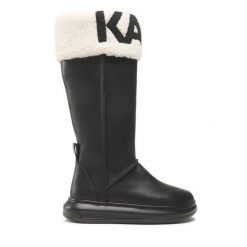 Kozaki KARL LAGERFELD. Czarne kozaki KARL LAGERFELD, bez wzorów, bez obcasa, na płaskiej podeszwie, bez zapięcia. Za 1,199.00 zł.