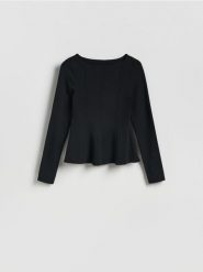 Bluzka z baskinką - czarny. Czarne bluzki Reserved, l, bez wzorów, z bawełny, bez kołnierzyka, bez ramiączek. Za 99.99 zł.