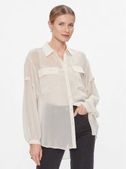 DKNY Koszula P3KMGV44 Beżowy Relaxed Fit. Brązowe koszule DKNY, xs, bez wzorów, z syntetyku, bez kołnierzyka, bez ramiączek. Za 269.99 zł.